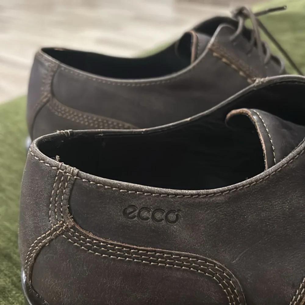 Ecco Brown suede  Leather wingtip Lace Up Shock‎ Point Shoes Mens Size 42 US 9